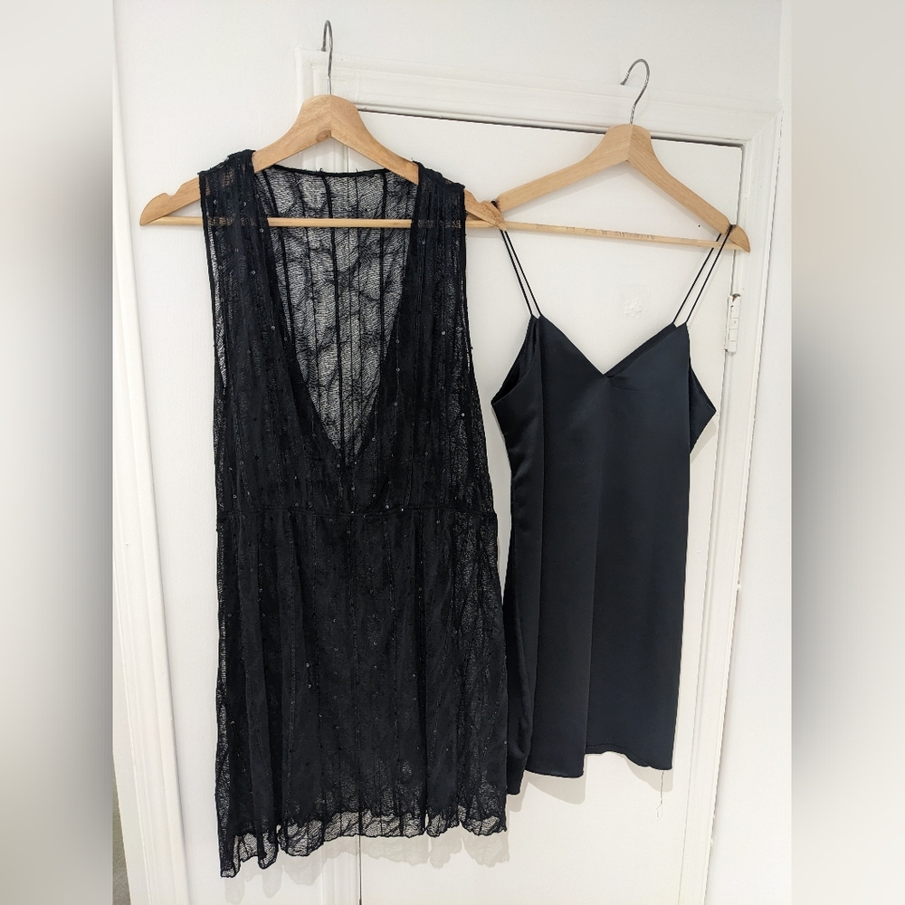 Black lacey dress with sequins and camisole dress